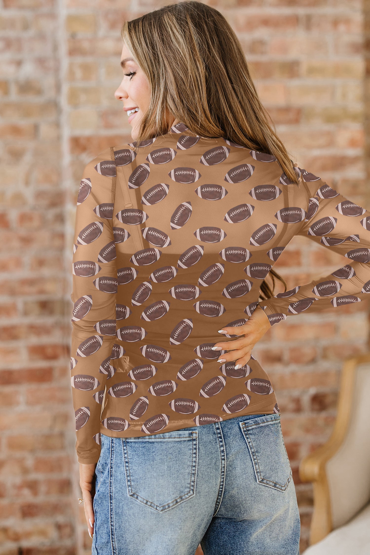 Black Rugby Game Day Sheer Mesh Long Sleeve Top