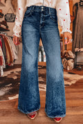 Sail Blue Acid Wash Pocket Detail Flare Jeans